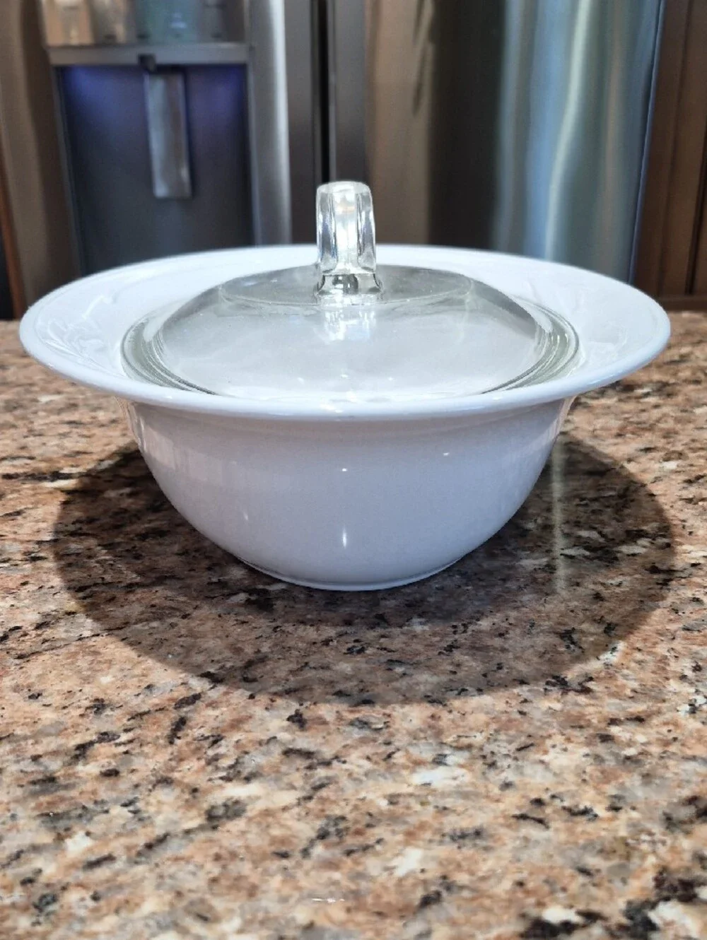 Corningware Elegant Floral Bowl White Covered Casserole with Clear Lid